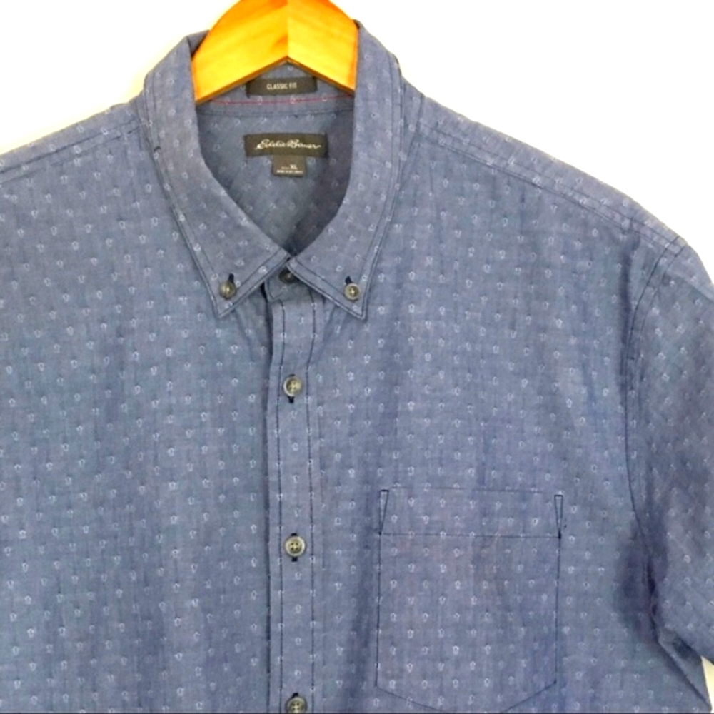 Eddie Bauer Short Sleeve Textured Chambray Shirt Mens XL